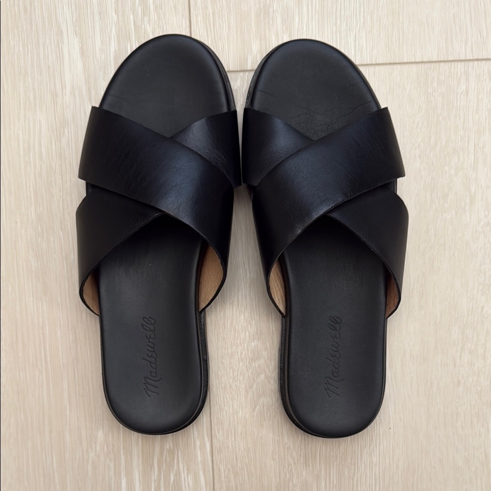 Madewell Black Slide Sandals with Crisscross Straps